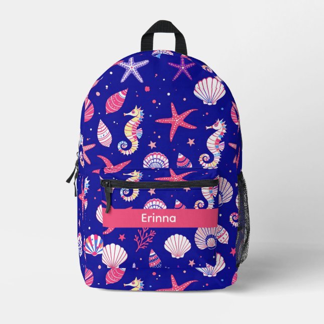 Shells Seahorses and Seastars Printed Backpack (Front)