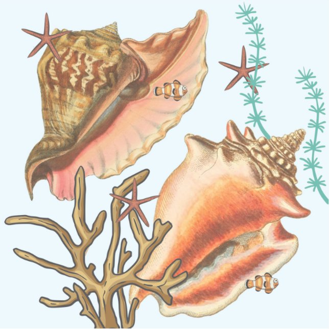 Shells Starfish Grasses, Vinyl Stickers (Front)