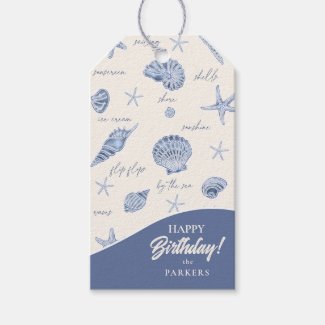 Shells Starfish Sun Fun Text Blue ID918 