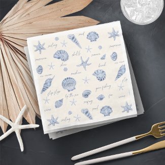 Shells Starfish Sun Fun Text Blue ID918 