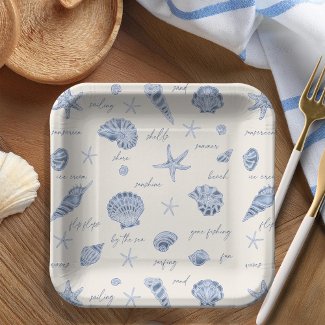 Shells Starfish Sun Fun Text Blue ID918 