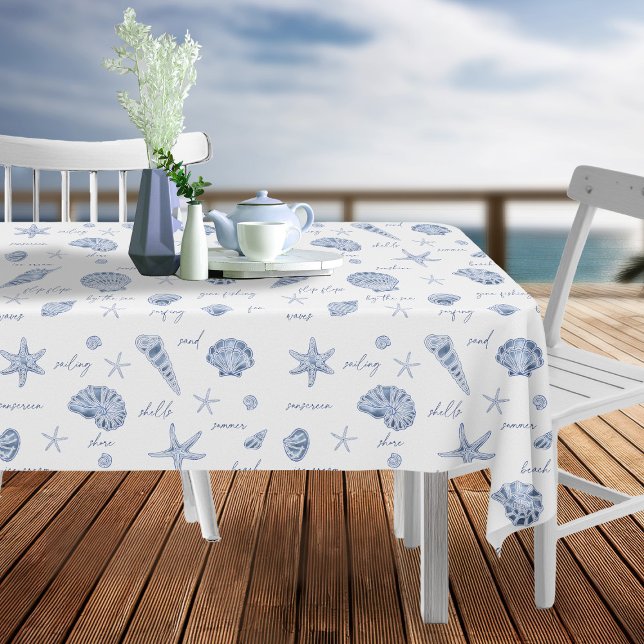 Shells Starfish Sun Fun Text Blue ID918  Tablecloth (Creator Uploaded)