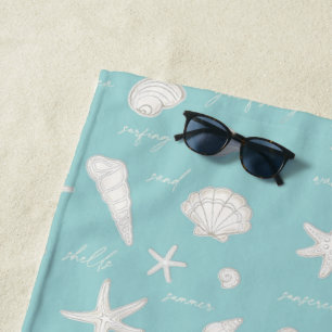 Shells Starfish Sun Fun Text Ivory ID918 Beach Towel