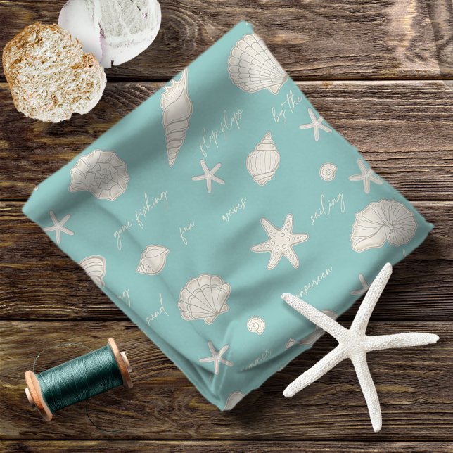 Shells Starfish Sun Fun Text Ivory ID918  Fabric (Creator Uploaded)