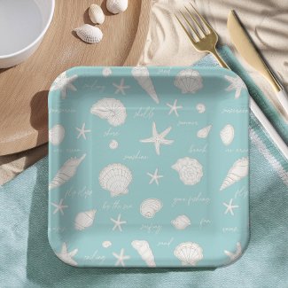 Shells Starfish Sun Fun Text Ivory ID918 