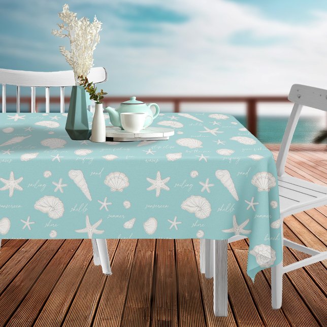 Shells Starfish Sun Fun Text Ivory ID918  Tablecloth (Creator Uploaded)