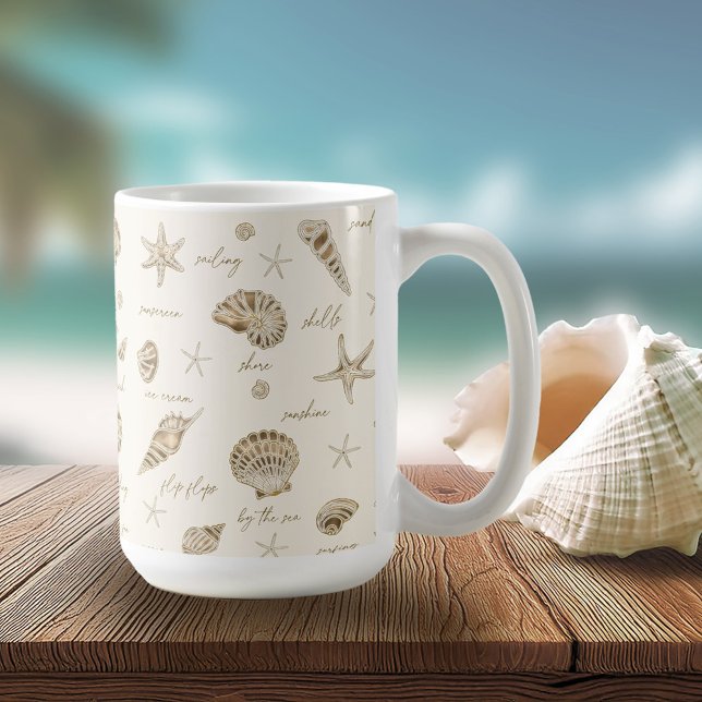 Shells Starfish Sun Fun Text Sandstone ID918  Coffee Mug (Creator Uploaded)