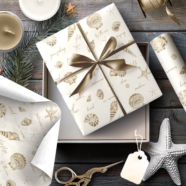 Shells Starfish Sun Fun Text Sandstone ID918  Wrapping Paper (Creator Uploaded)