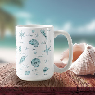 Shells Starfish Sun Fun Text Teal ID918 Coffee Mug