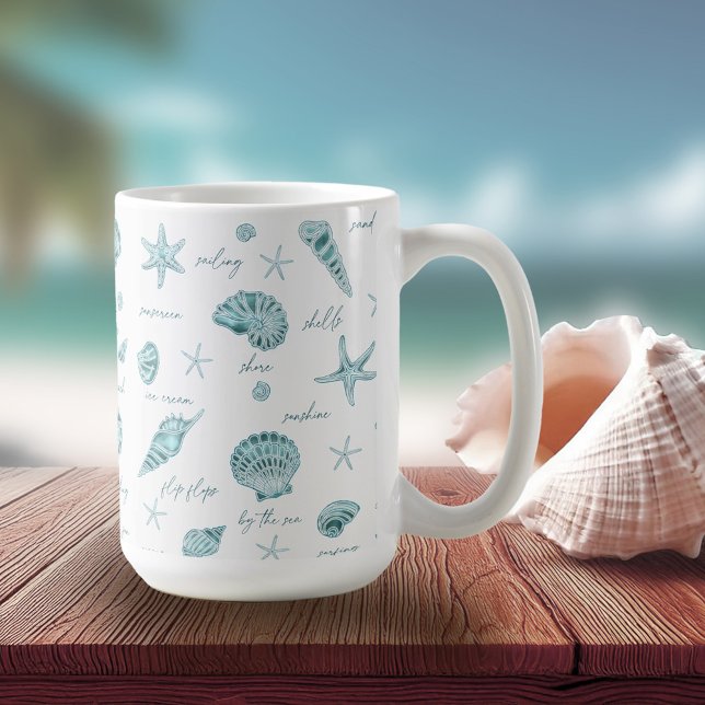 Shells Starfish Sun Fun Text Teal ID918  Coffee Mug (Creator Uploaded)