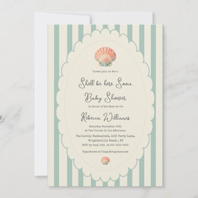 Shelly be here  Soon Coastal Baby Shower  Invitation (Front)