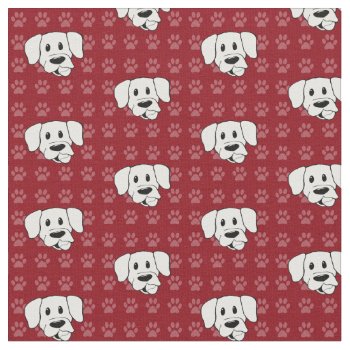 Shelter Dog Cartoon Labrador Red Pawprints Fabric by shotwellphoto at Zazzle