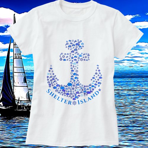 Shelter Island NY Nautical Anchor Art T_Shirt