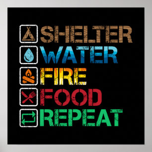 Shelter Water Fire Food - Survival Stay Alive Poster