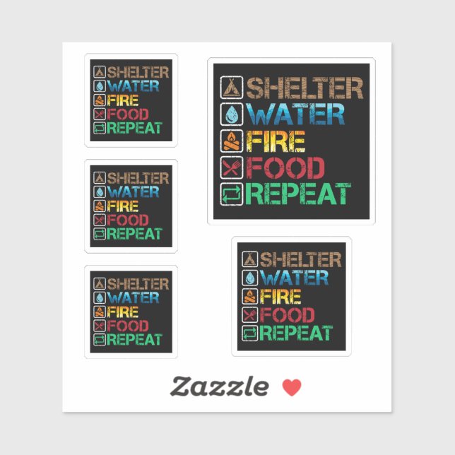 Shelter Water Fire Food - Survival Stay Alive Sticker (Sheet)