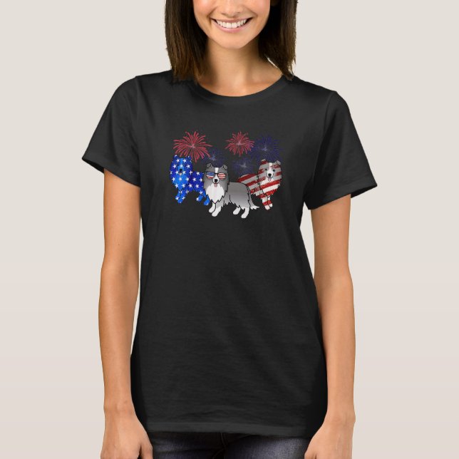 Sheltie American Flag 4th Of July Independence Day T-Shirt (Front)