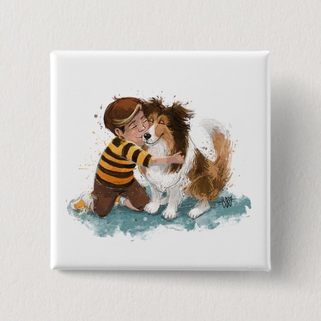Sheltie and Boy Dog Hug Button (Front)