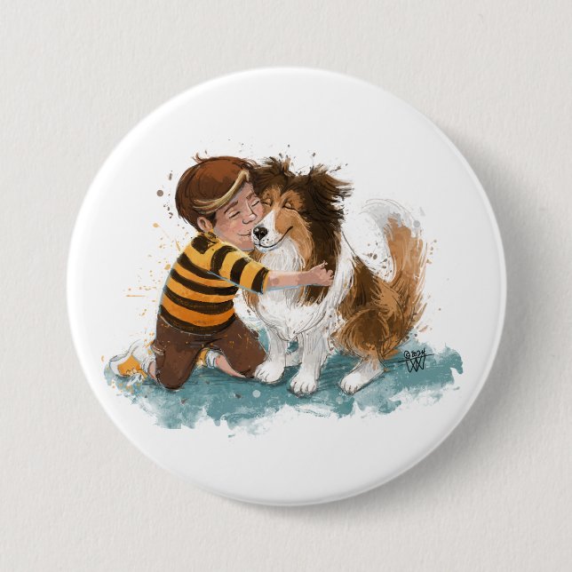 Sheltie and Boy Dog Hug Button (Front)