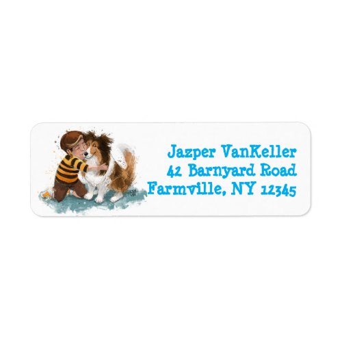 Sheltie and Boy Dog Hug Label