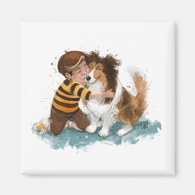 Sheltie and Boy Dog Hug Magnet (Front)