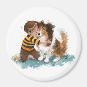 Sheltie and Boy Dog Hug Magnet