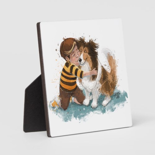 Sheltie and Boy Dog Hug Plaque