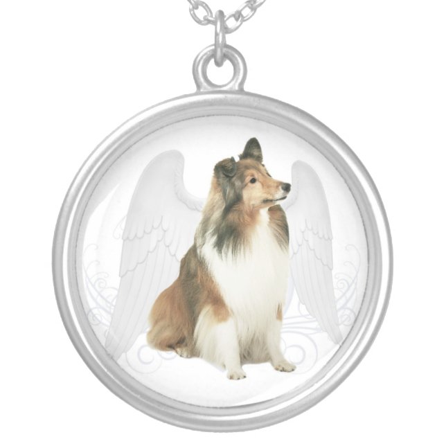 Sheltie Angel Silver Plated Necklace (Front)