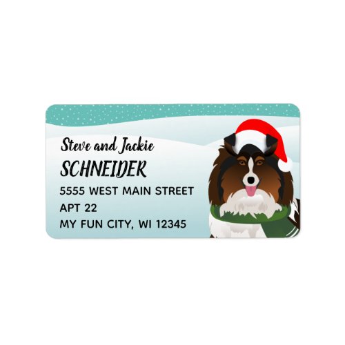 Sheltie Black Santa Hat Holiday Address Label