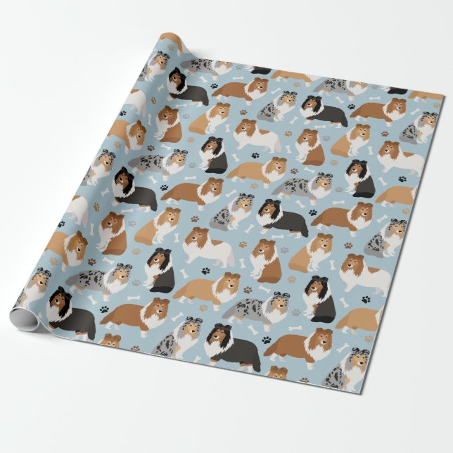 Sheltie Bones and Paws Wrapping Paper (Unrolled)