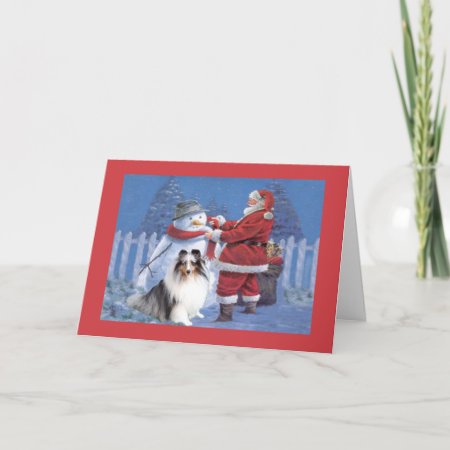 Sheltie Christmas Card Santa And Snowman
