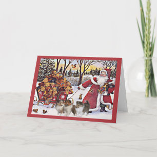 Sheltie Christmas Card Santa Bears In Sleigh