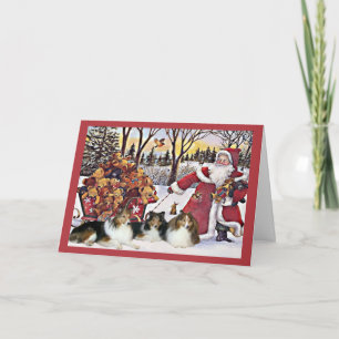 Sheltie Christmas Card Santa Bears In Sleigh