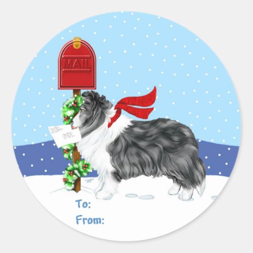 Sheltie Christmas Mail Bi Black Gift Tags