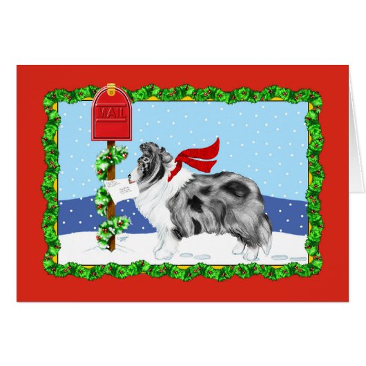 Sheltie Christmas Mail Bi Blue Cards (Front Horizontal)