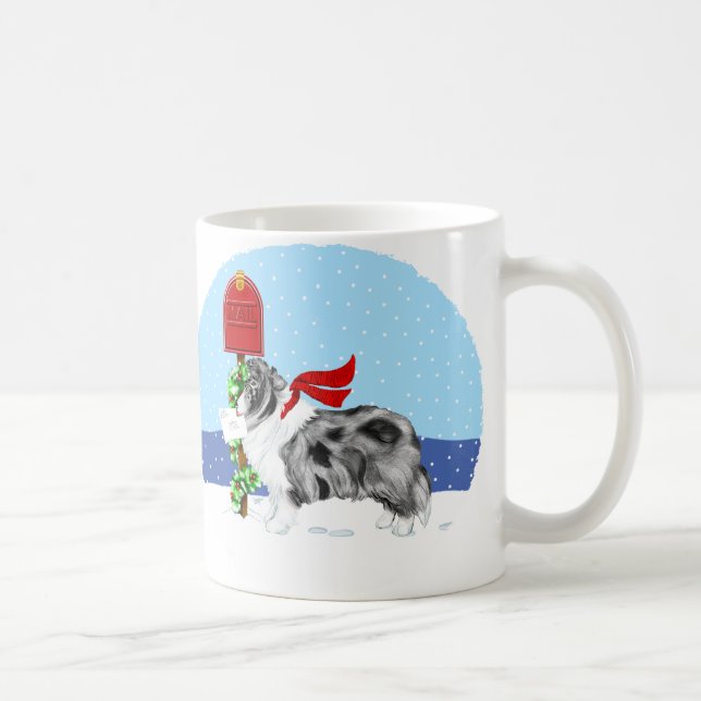 Sheltie Christmas Mail Bi Blue Coffee Mug (Right)
