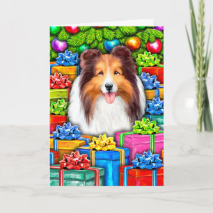 Sheltie Christmas Open Gifts Holiday Card