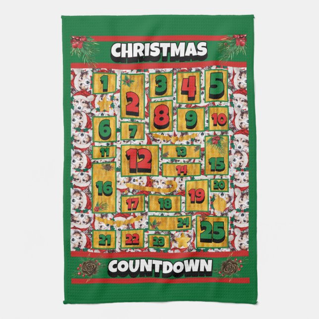Sheltie Countdown Christmas Advent Calendar Dog Kitchen Towel (Vertical)