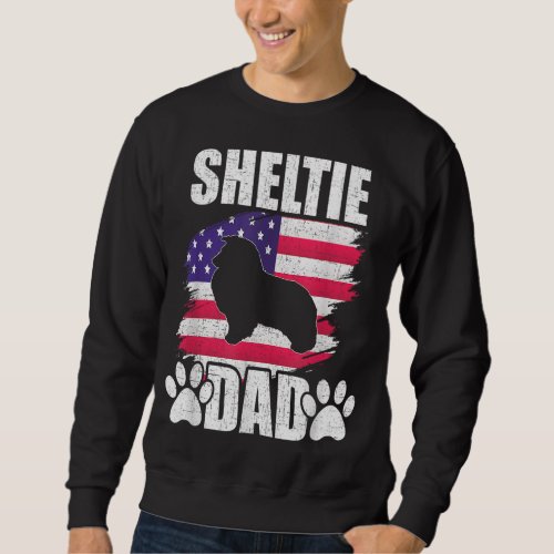 Sheltie Dad Dog Lover American US Flag Sweatshirt