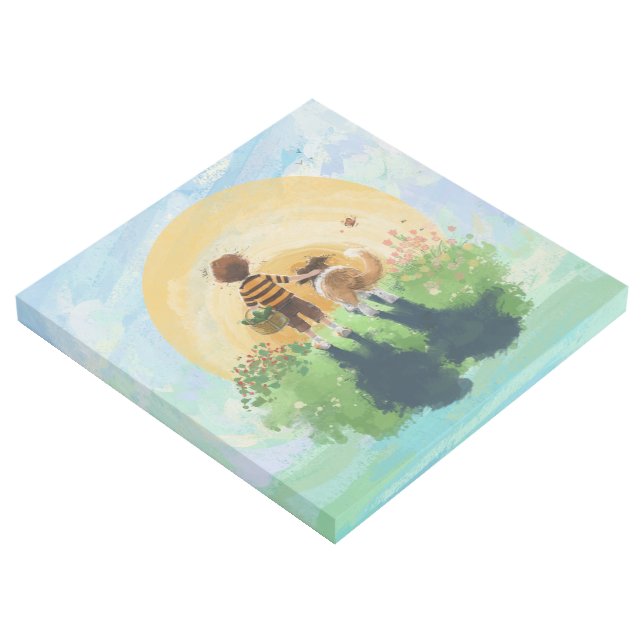 Sheltie Dog and Boy Walk into Sunset Gallery Wrap (3/4)