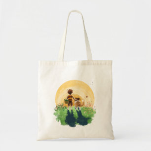 Sheltie Dog and Boy Walk into Sunset Tote Bag