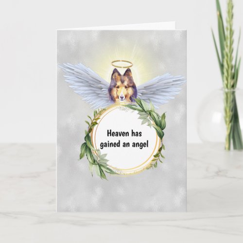 Sheltie dog angel wings halo wreath heaven card