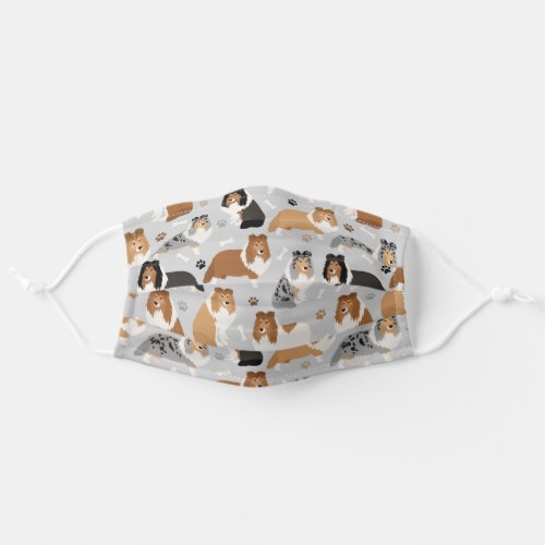 Sheltie Dog Bones and Paws Adult Cloth Face Mask