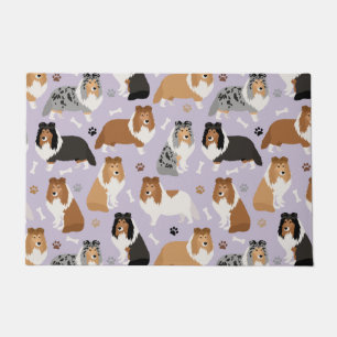 Sheltie Dog Bones and Paws Doormat
