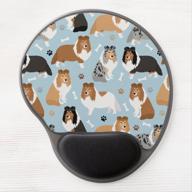 Sheltie Dog Bones and Paws Gel Mouse Pad (Front)