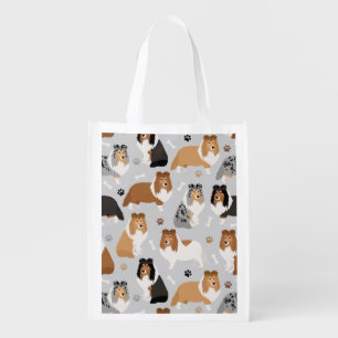 Sheltie Dog Bones and Paws Grocery Bag