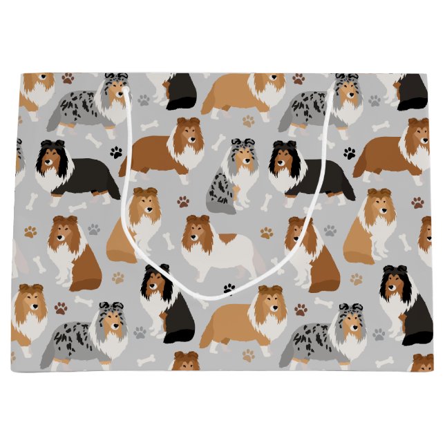Sheltie Dog Bones and Paws Large Gift Bag (Front)