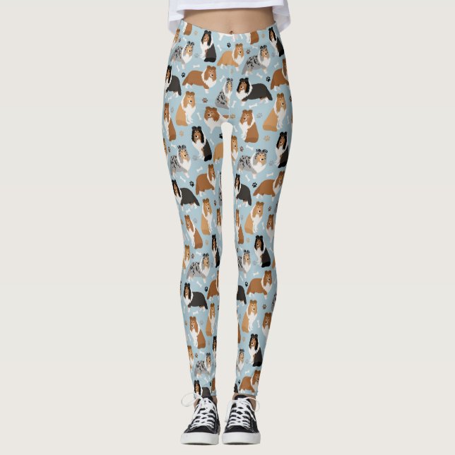 Sheltie Dog Bones and Paws Leggings (Front)