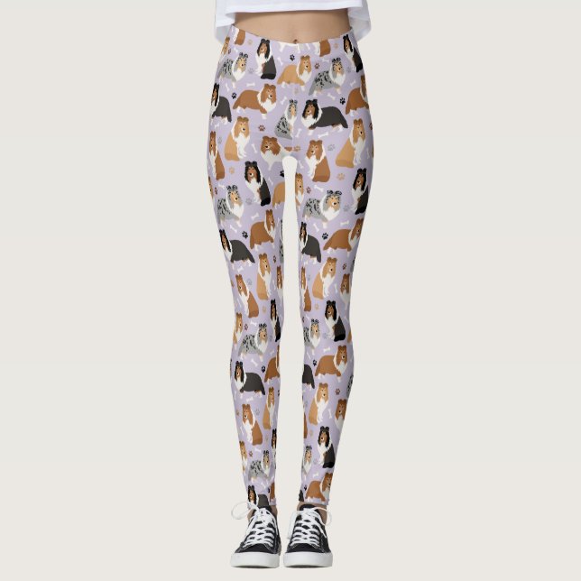 Sheltie Dog Bones and Paws Leggings (Front)