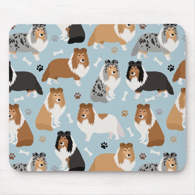 Sheltie Dog Bones and Paws Mouse Pad (Front)