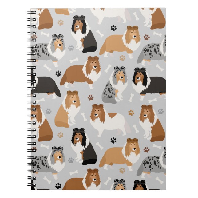Sheltie Dog Bones and Paws Notebook (Front)